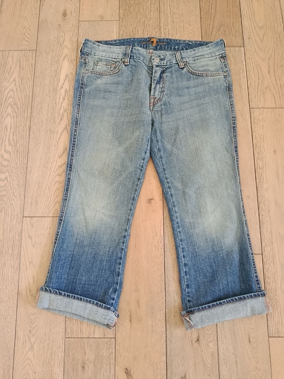 7 For All Mankind Womens Cropped Jeans 31 Made In USA Pink Stitching Denim Blue