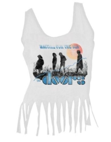 THE DOORS WAITING FOR THE SUN WOMEN’S XL WHITE TANK TOP COTTON DISTRESSED FRINGE