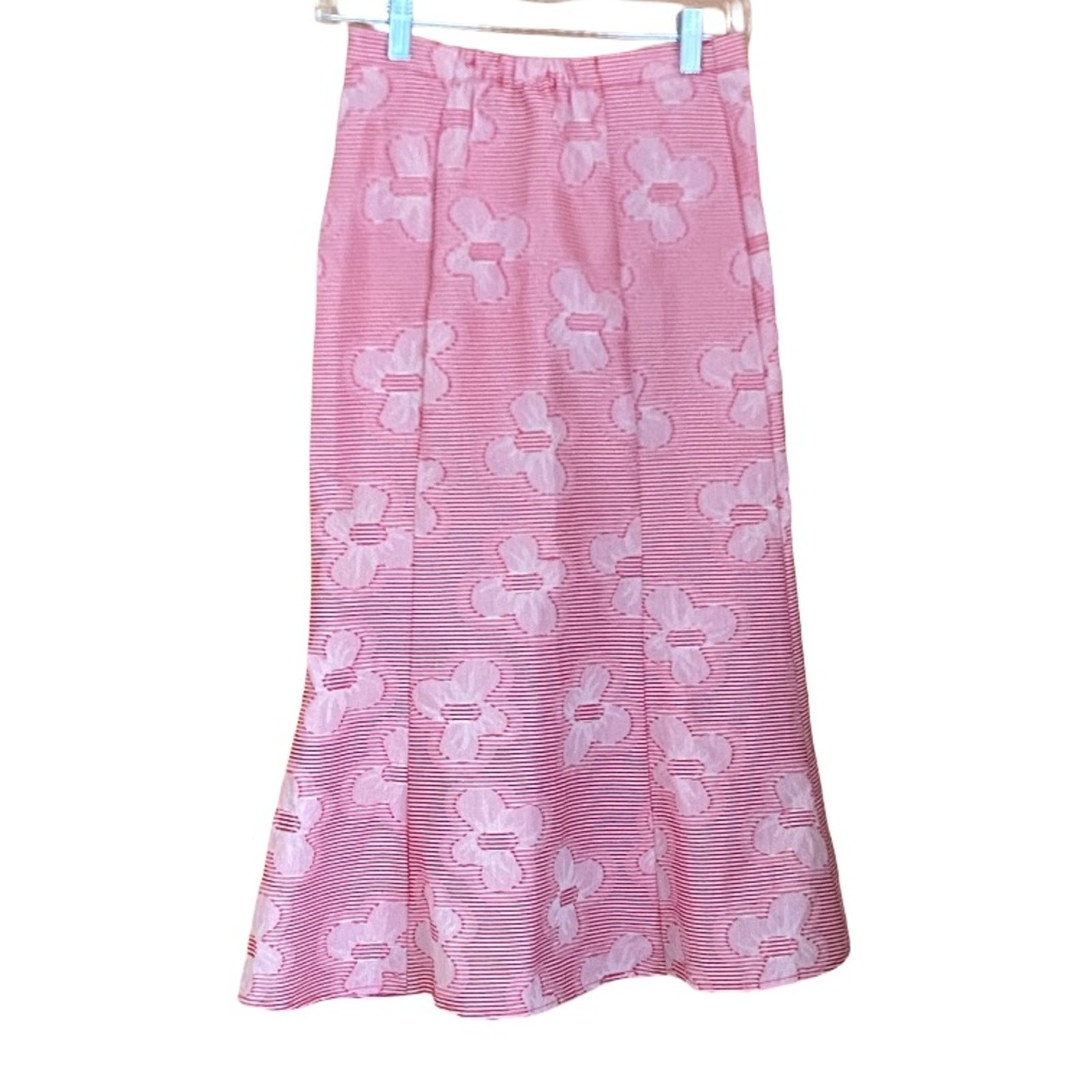 Self Contrast pink striped floral cotton blend stretch waist midi skirt size XS