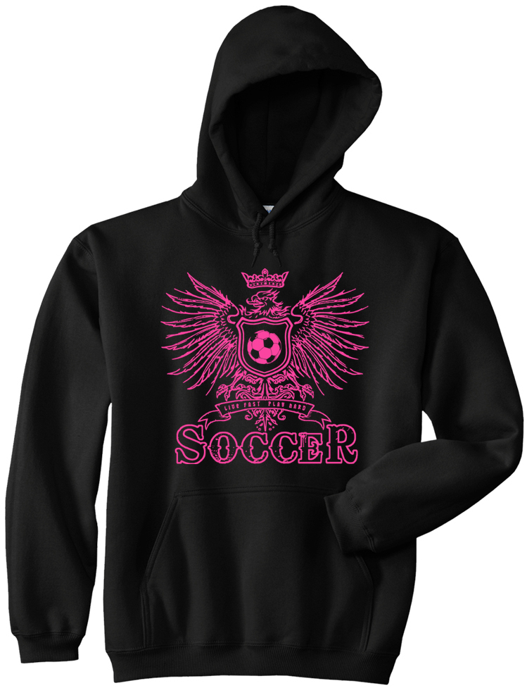 Girls Soccer Play Hard Hooded Pullover Sweat Jersey New Youth & Adult Sizes