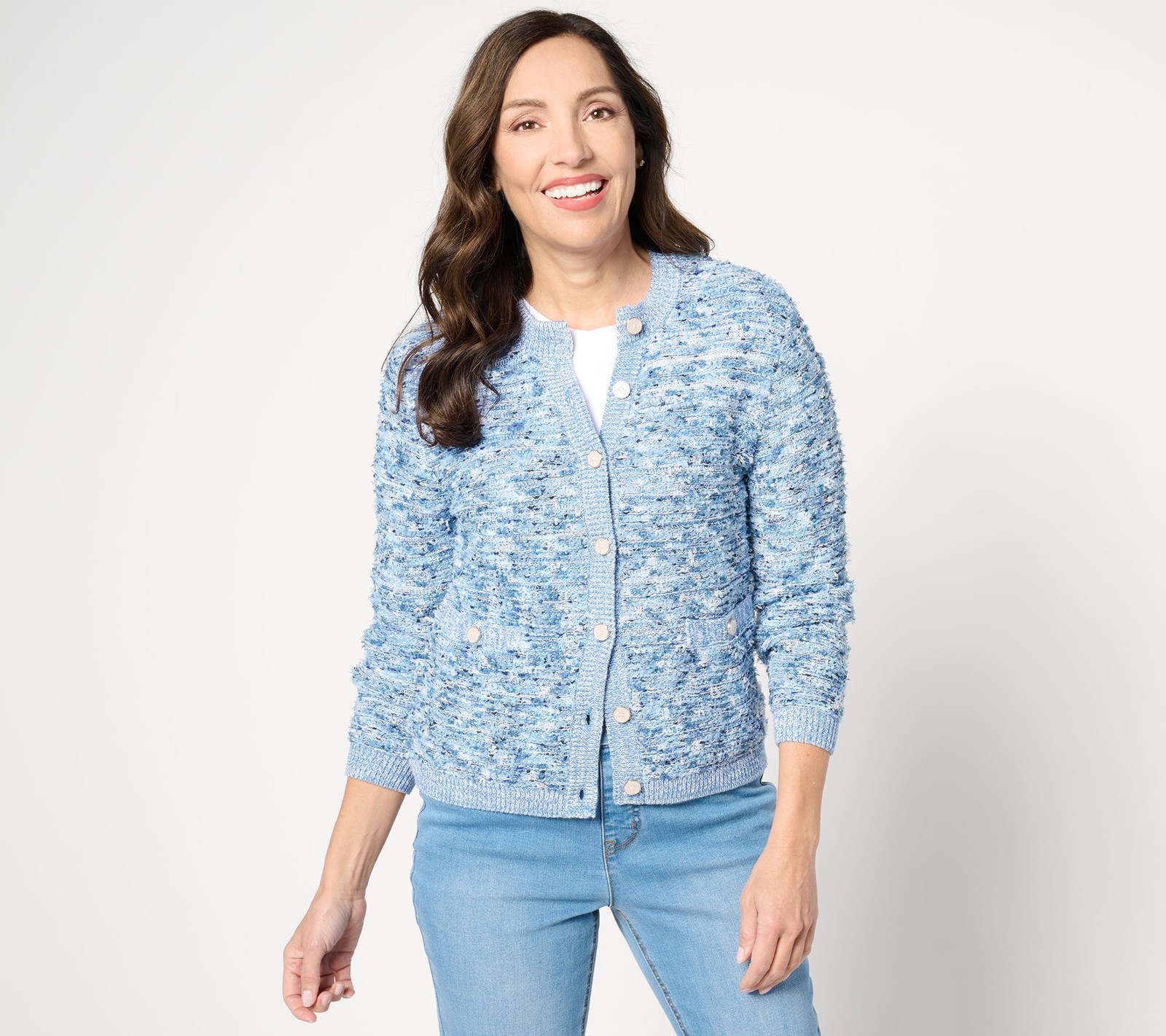 Isaac Mizrahi Live! Women’s Top Sweater Sz L Charming Eyelash Blue A639922