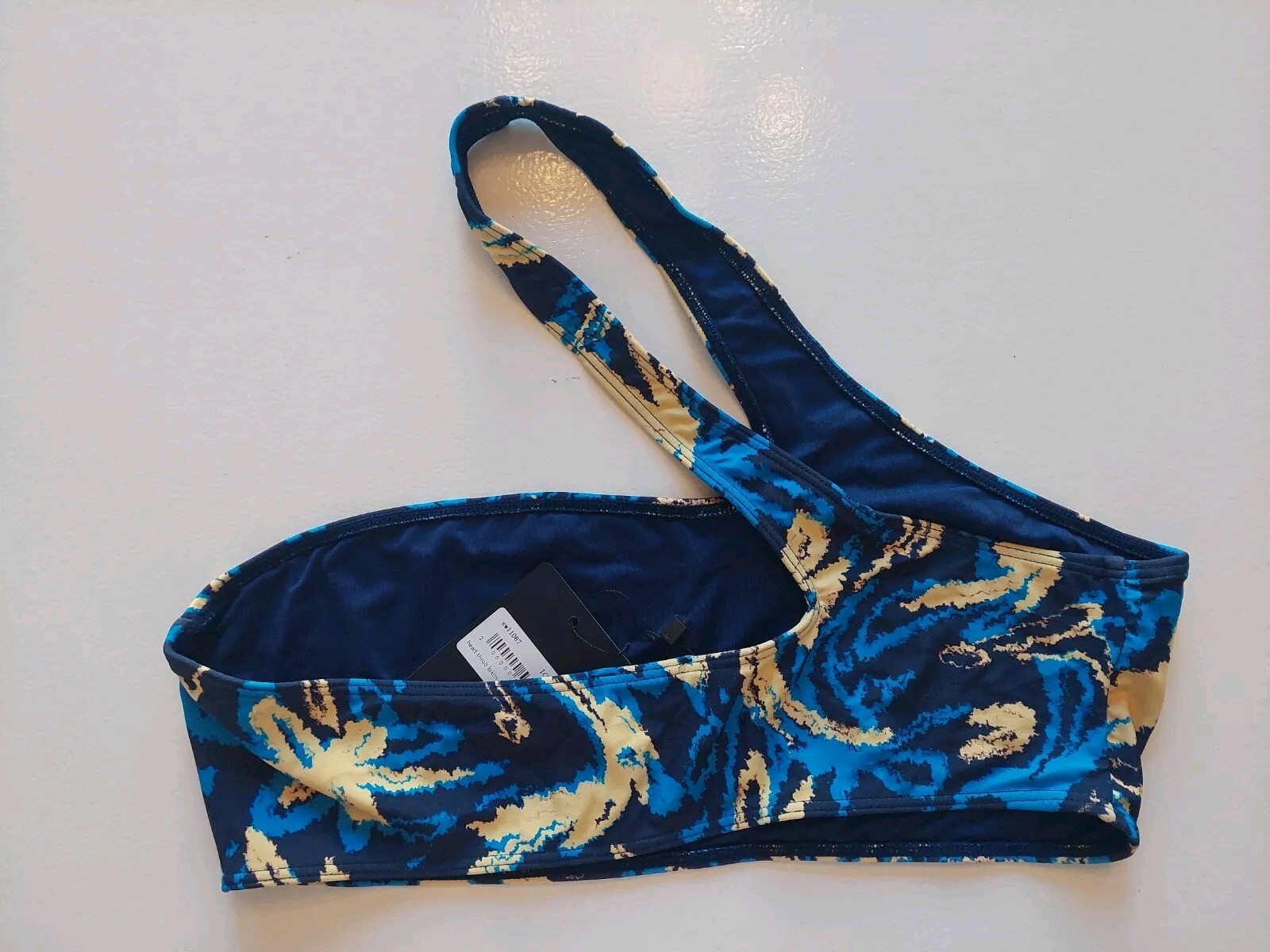 NWT Icon Swim Diagonal Strap Bakini Top, Blue And Tan Color, Size XL
