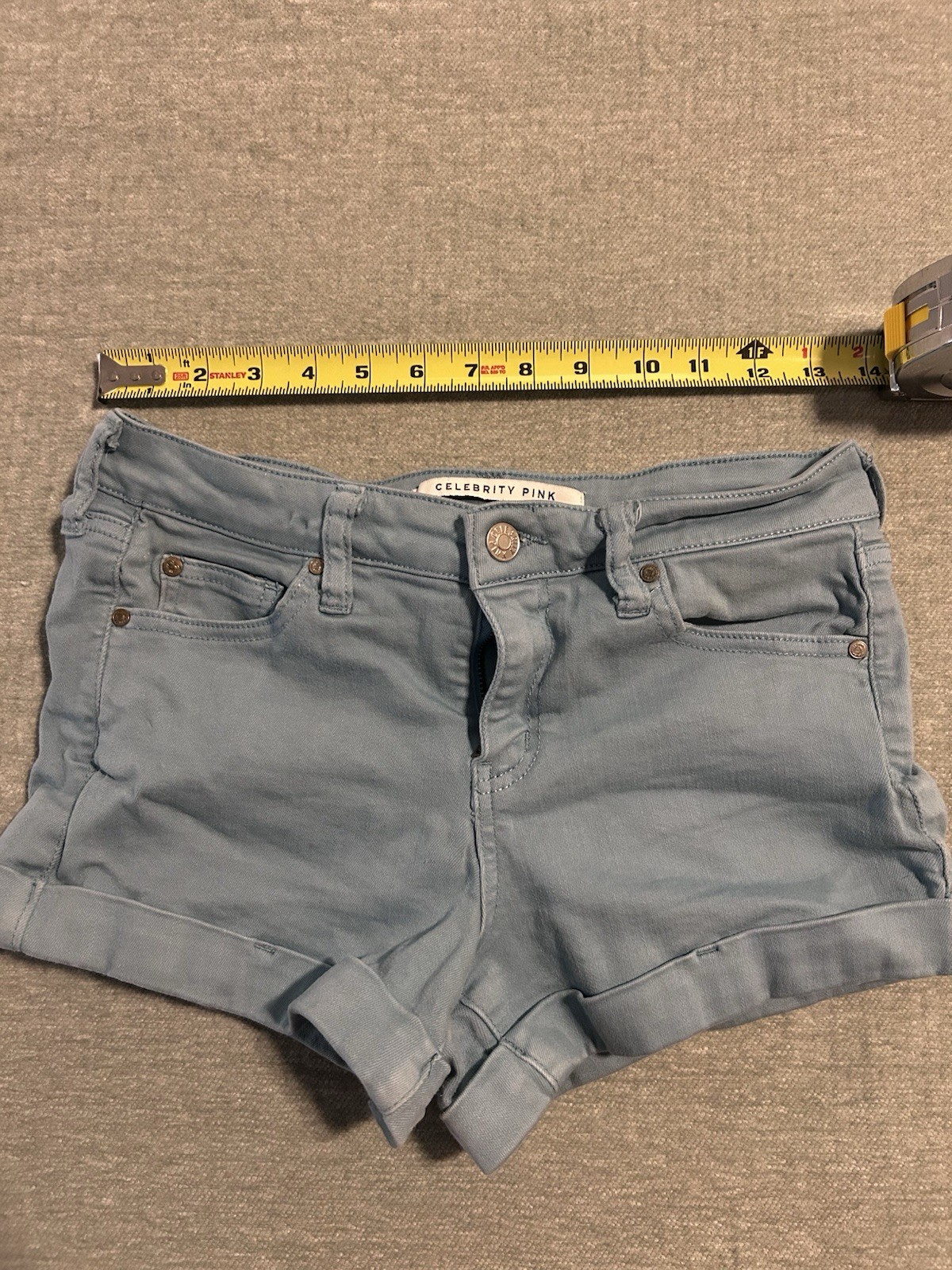 Celebrity Pink Blue Denim Shorts Women Medium Size 3/26 Stretch Cuffed Hem