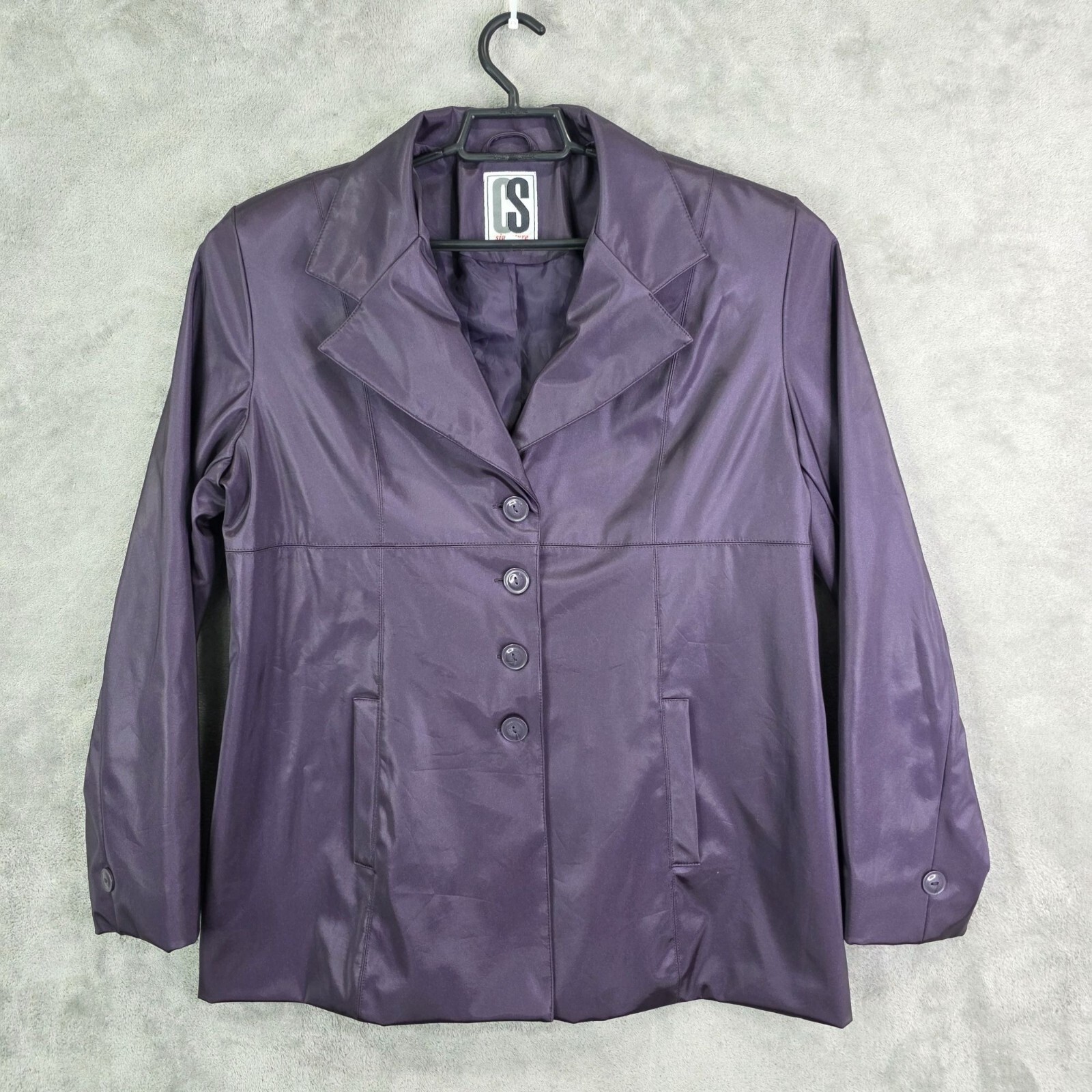 Womens Purple CS Signature Jacket Button Front Polyurethane Polyester Size L