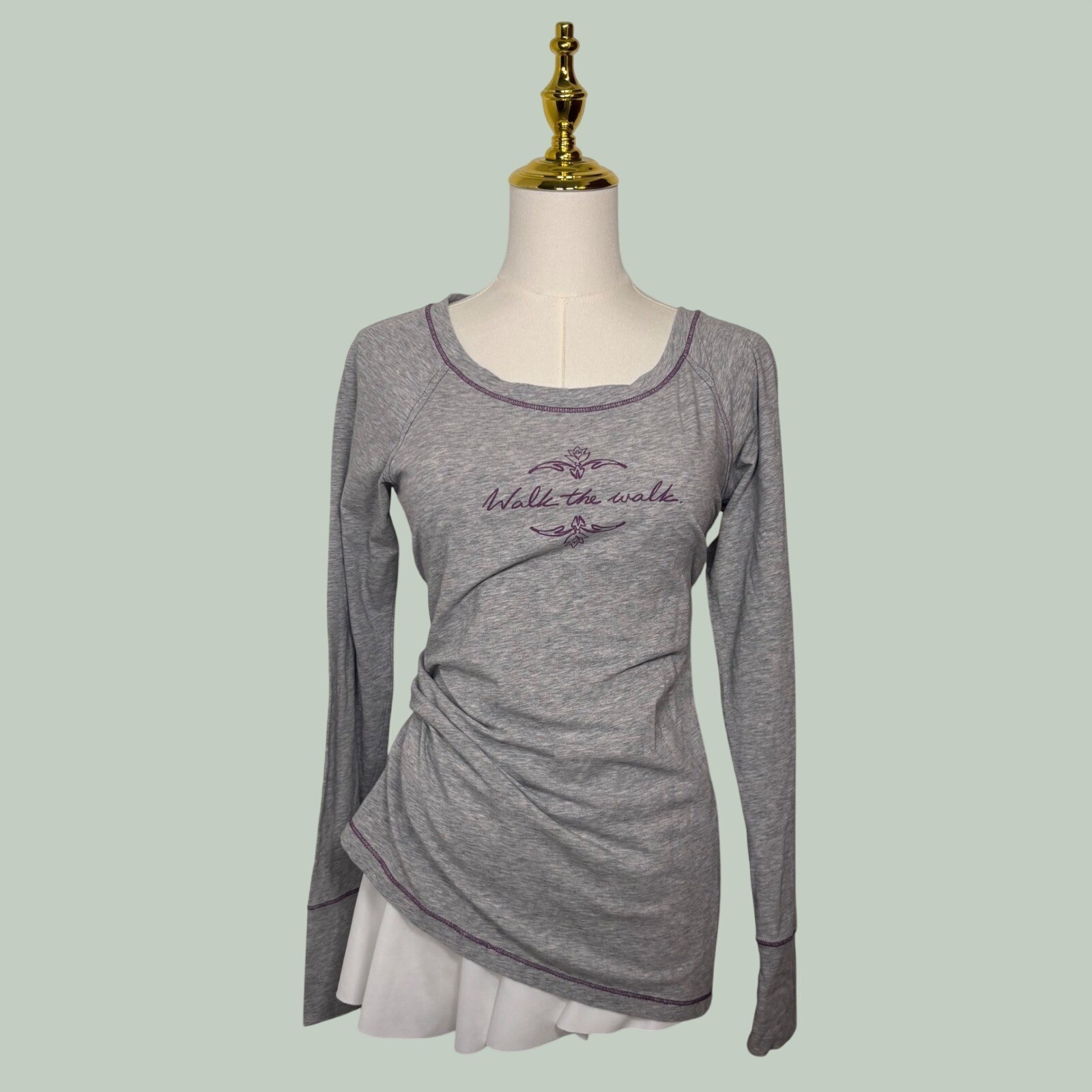 life is good gray purple walk the walk yoga pilates long sleeve top gym granola