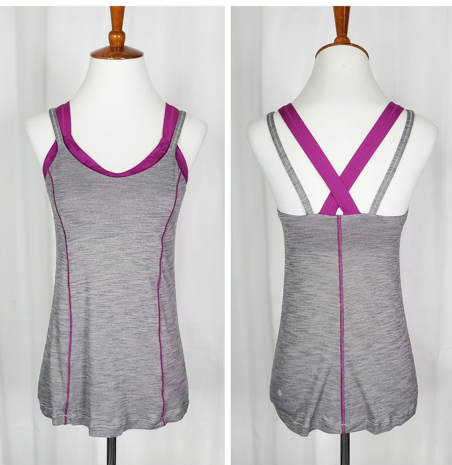 Lululemon Strappy 2 in 1 Tank Top Size 6 Heathered Gray/ Fuchsia