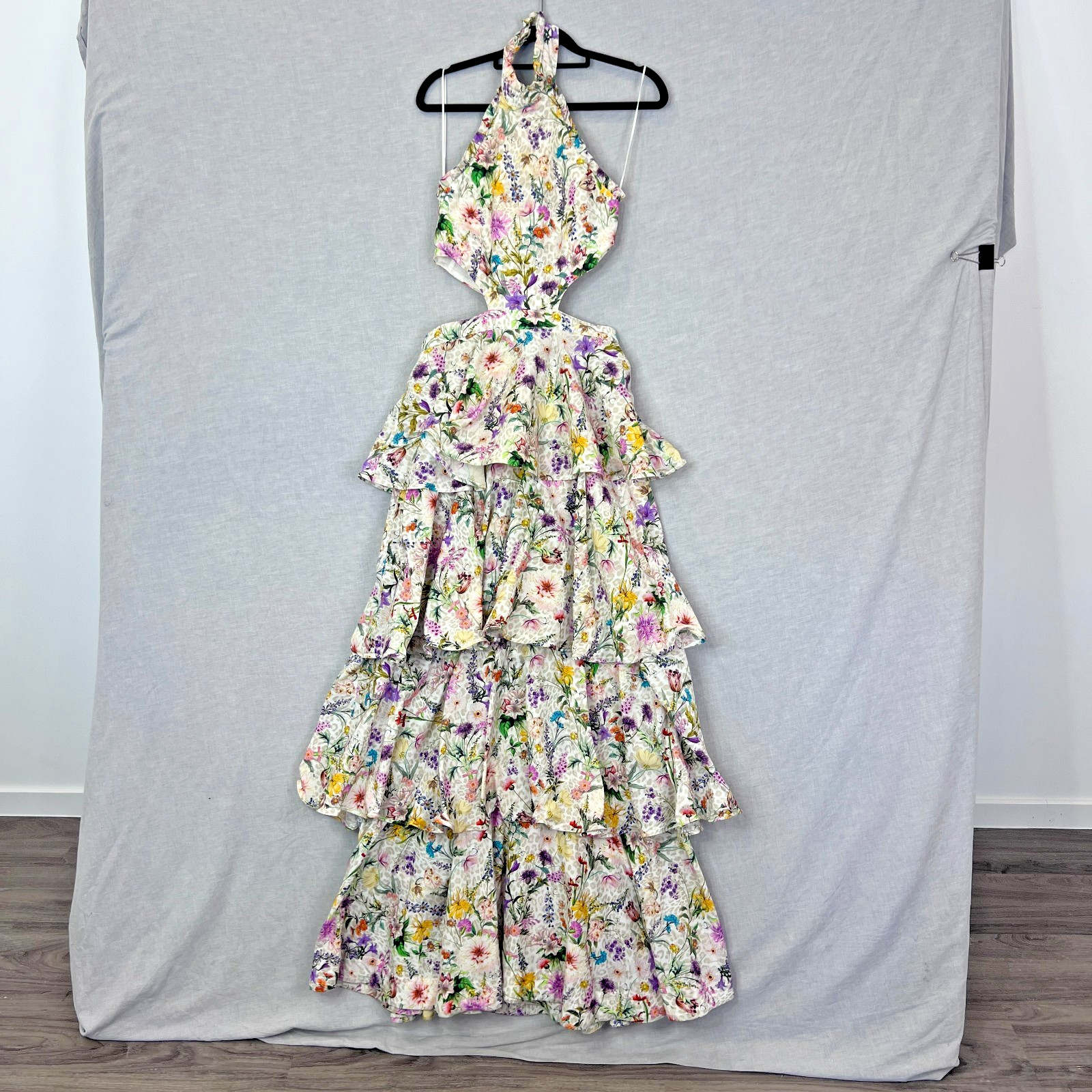 Aqua Blu Jardin Heather Dress Tiered Frill Size Small Halter Long Maxi RARE