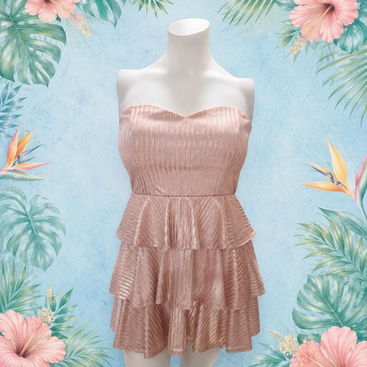 Unbranded Rose Gold Metallic Pleated Strapless Babydoll Top