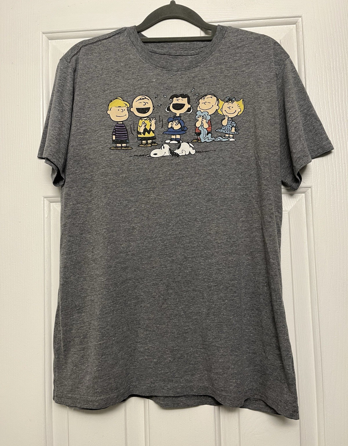 Peanuts Gray Snoopy Charlie Brown Graphic Crew Neck Short Sleeve T-Shirt L