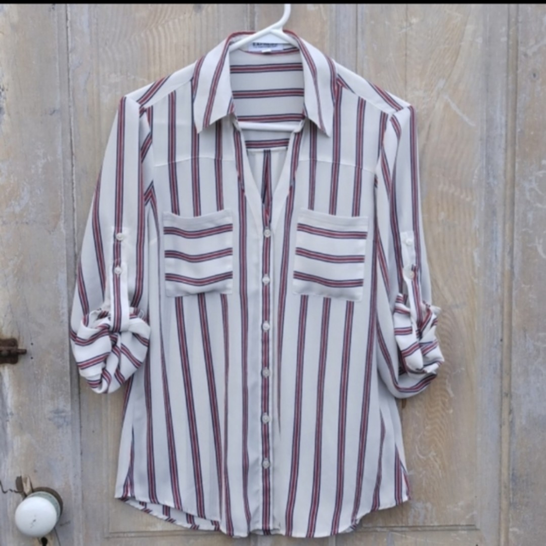 Red And Navy Blue Striped Portofino Shirt Size S