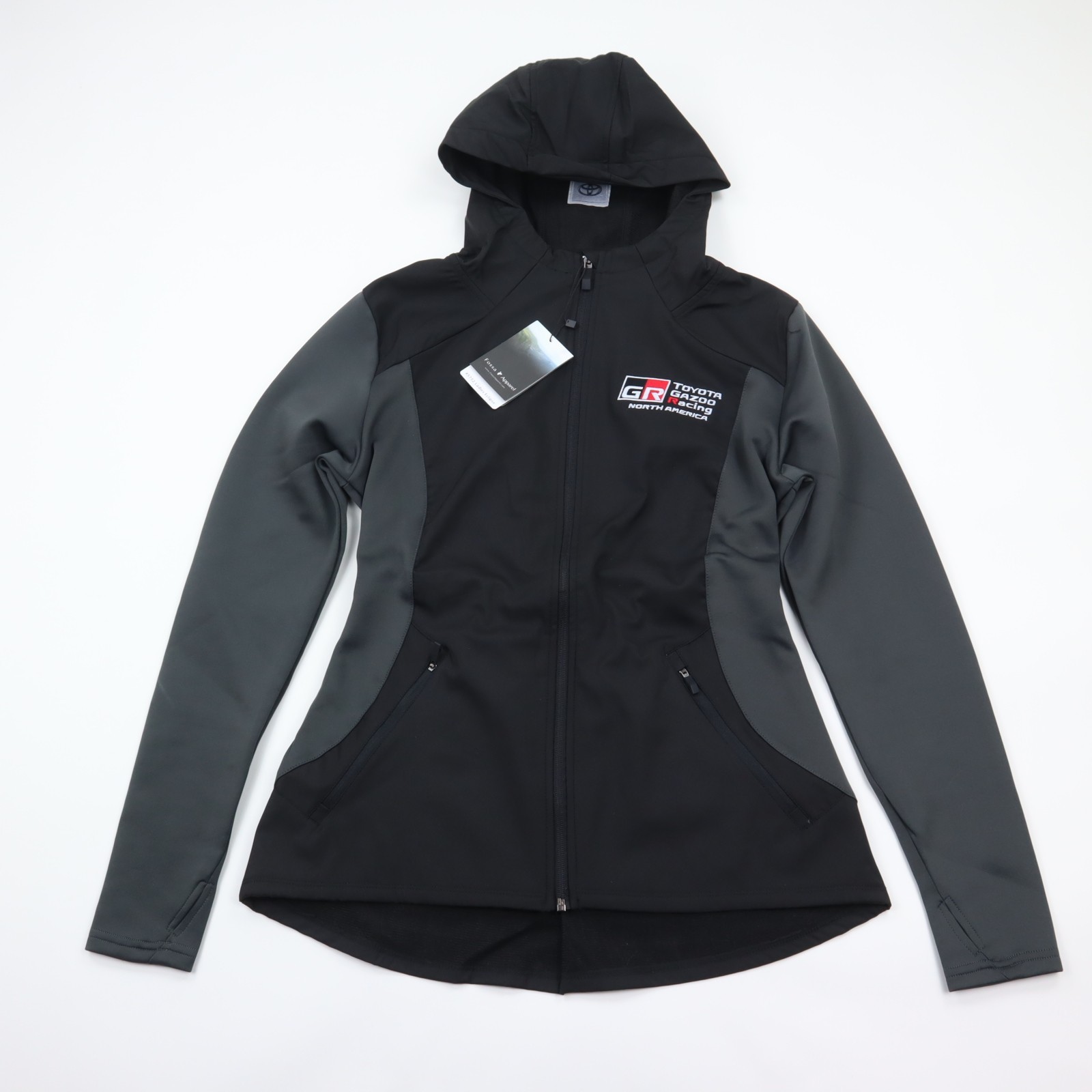 Toyota Gazoo Racing Jacket Womens Large Black Hooded Full Zip Cinch Back NWT