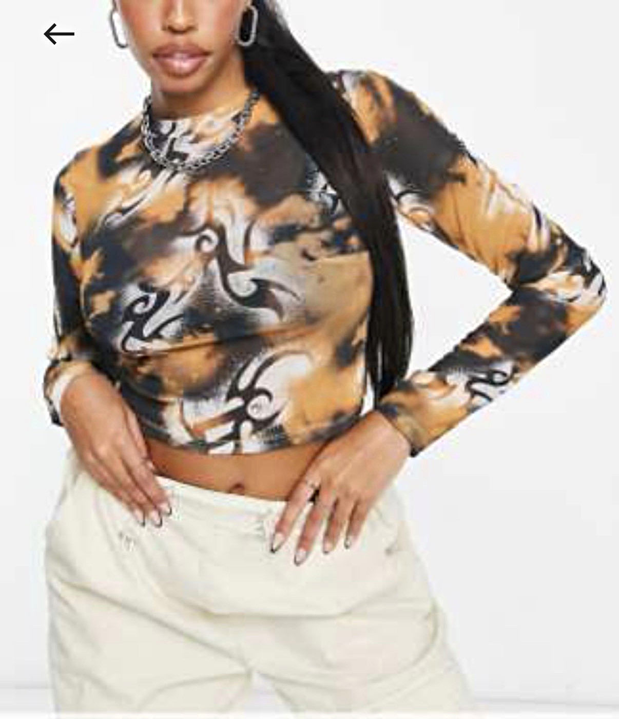 ASOS DESIGN Women’s Abstract Print Mesh Cropped Crew Neck Long Sleeve US 8
