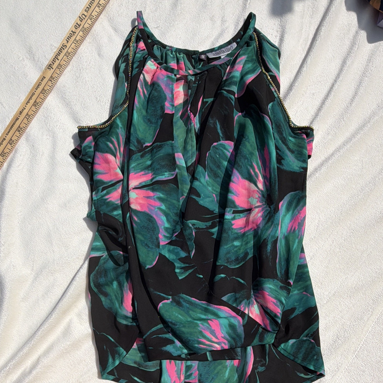 Samantha Taylor Women’s XS Black/Green/Pink Floral Chiffon Cold Shoulder Blouse