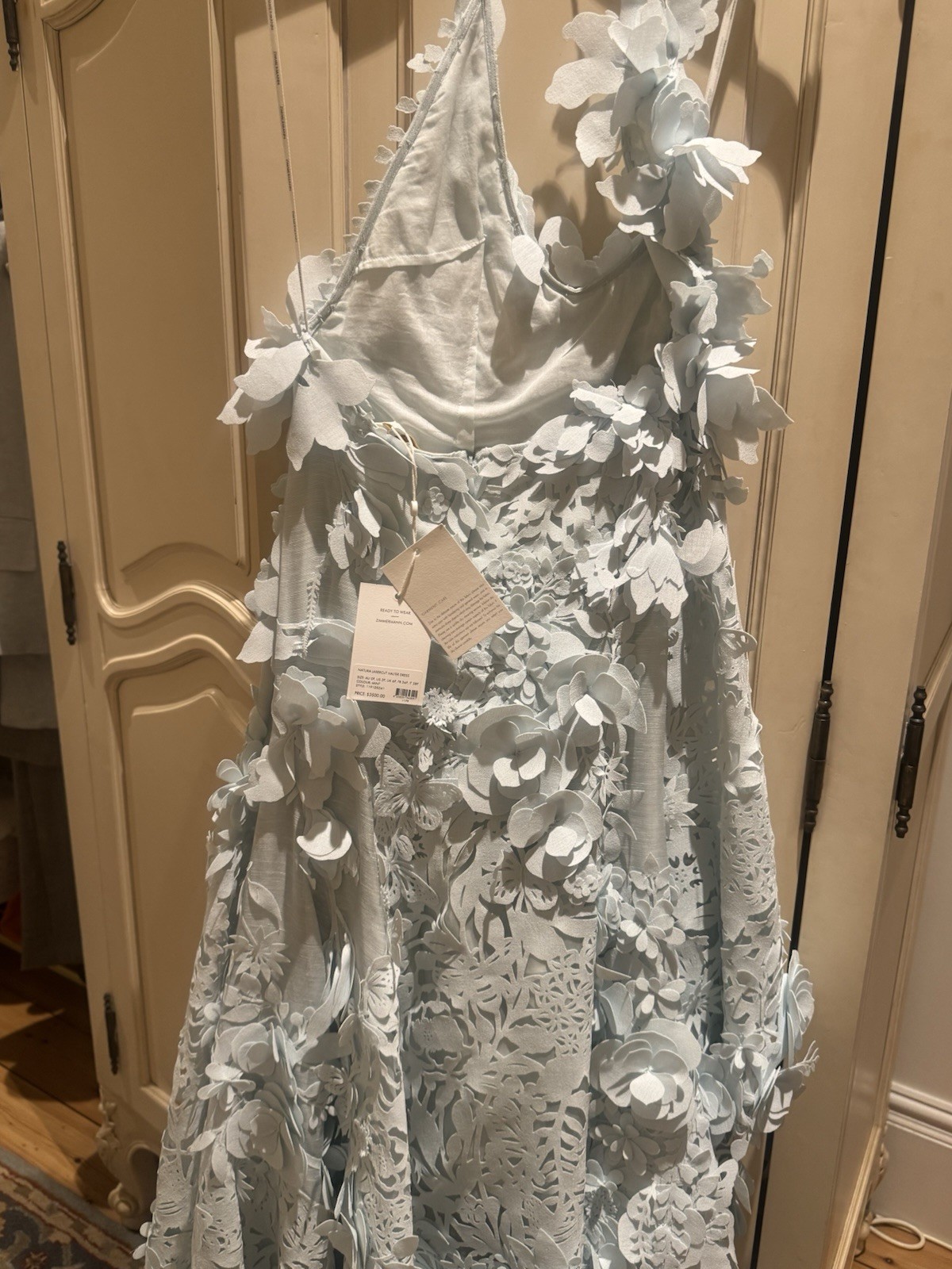 Zimmermann Blue Floral 3D Appliqué Strapless Midi Dress Size 0P Petites