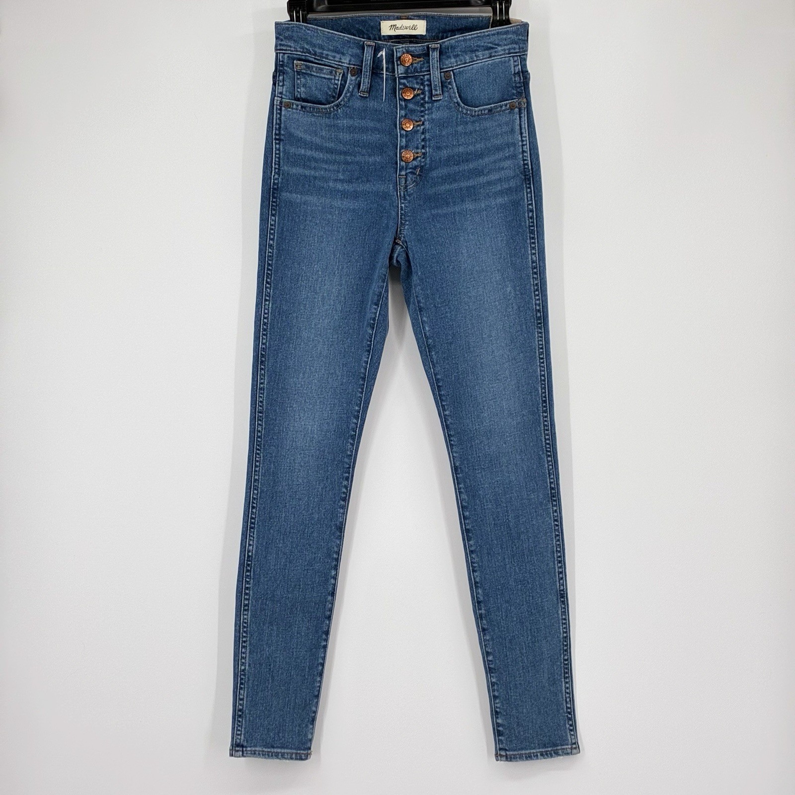 NEW $135 MADEWELL Skinny Jeans Button Fly Denim 10”High Rise Medium Wash Size 25