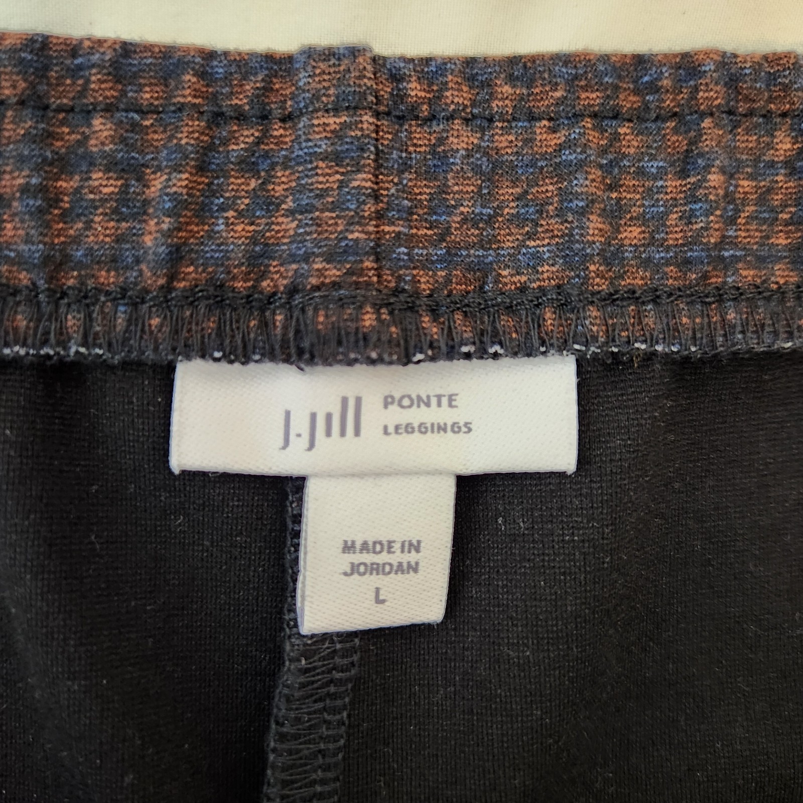 J Jill Brown Check Plaid Ponte Leggings Size L Pull On Elastic Waist Pants