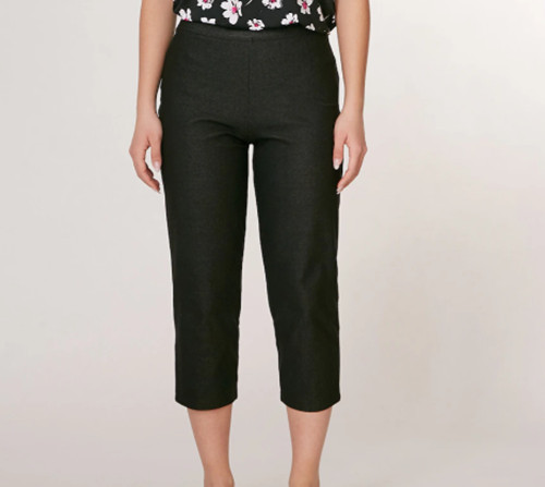 Kim & Co Cropped Trousers Deluxe Denim Wide Waistband Black yb1 New Size Medium