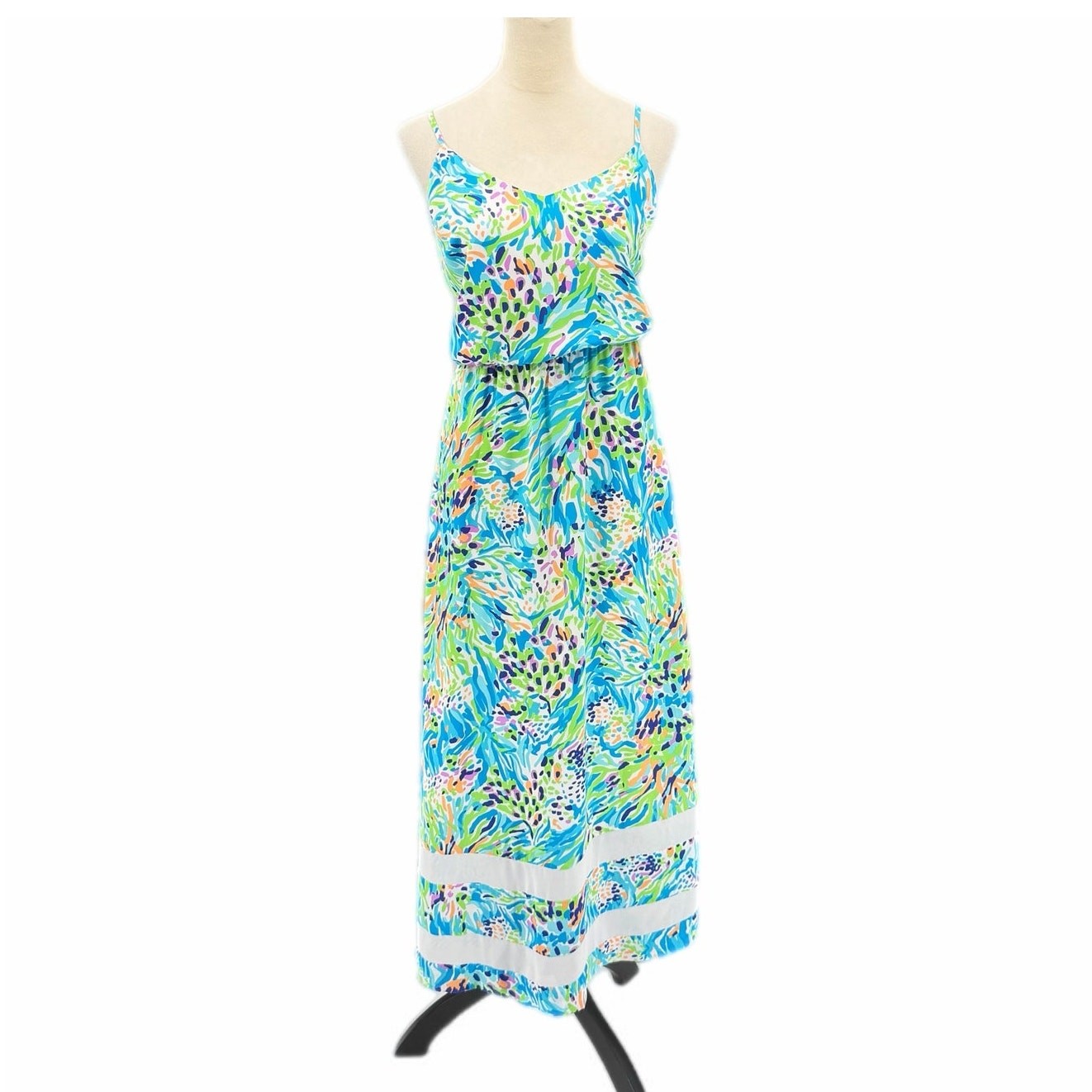 Lilly Pulitzer M Deanna Sea Soiree White Blue Spaghetti Strap Beachy Maxi Dress