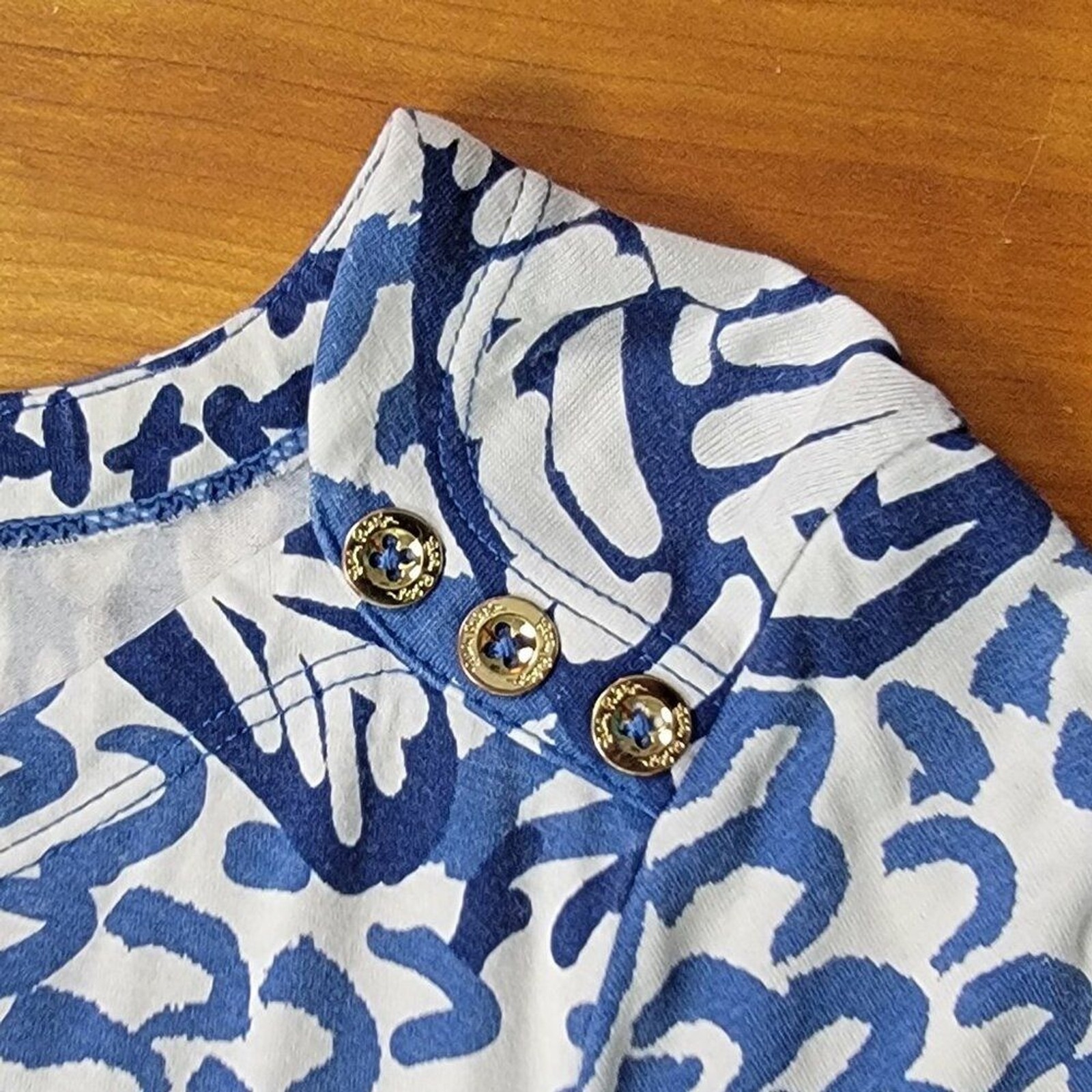 Lilly Pulitzer Indigo Home Slice Pineapple Print Dress Gold Button Detail – L