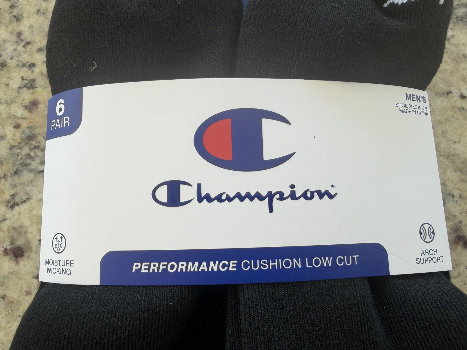 6 Pack Champion men’s Cushion Low Cut Socks Black Size 6-12.5 10 Black