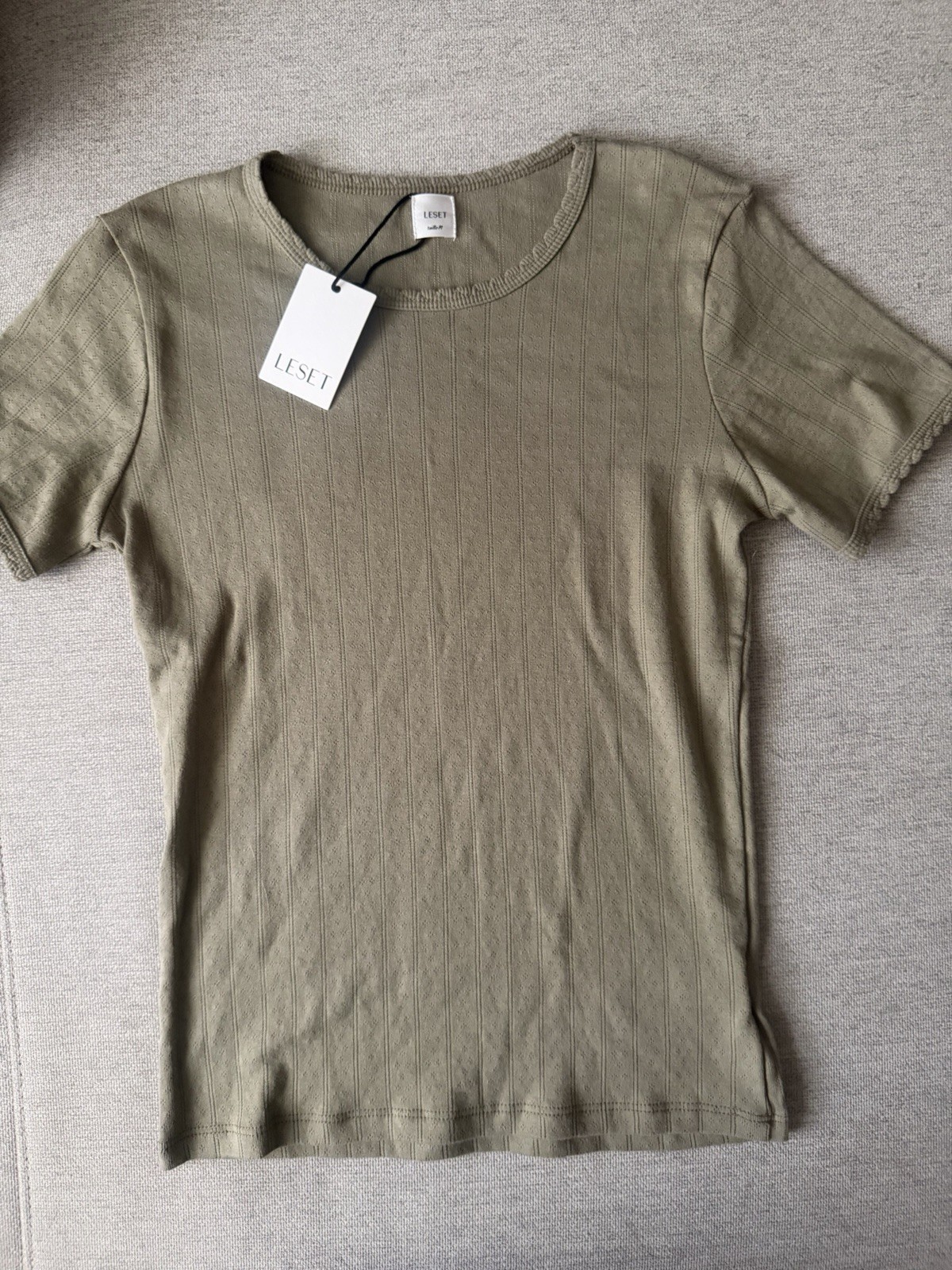 LESET 100% Cotton Ribbed Knit Crew Neck Short Sleeve T-Shirt Green M