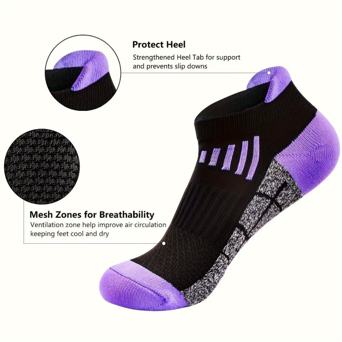 6Pairs Low Cut Ankle Athletic Sport Casual Women Mesh Solid Classic Cotton Socks
