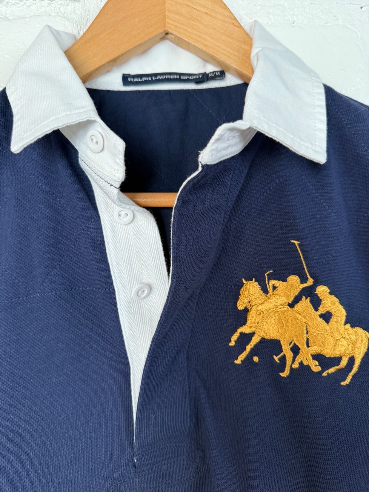 Women’s Polo Ralph Lauren Navy Rugby Polo- Medium- Gold Crest- Quilted Shoulder