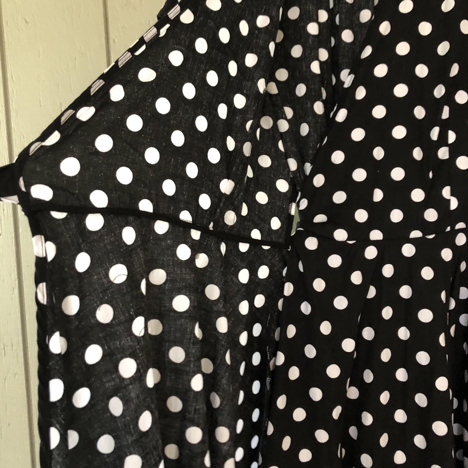 Maggie Tang Polka Dot True Wrap Dress 95% Cotton 5% Spandex Black White Side Tie