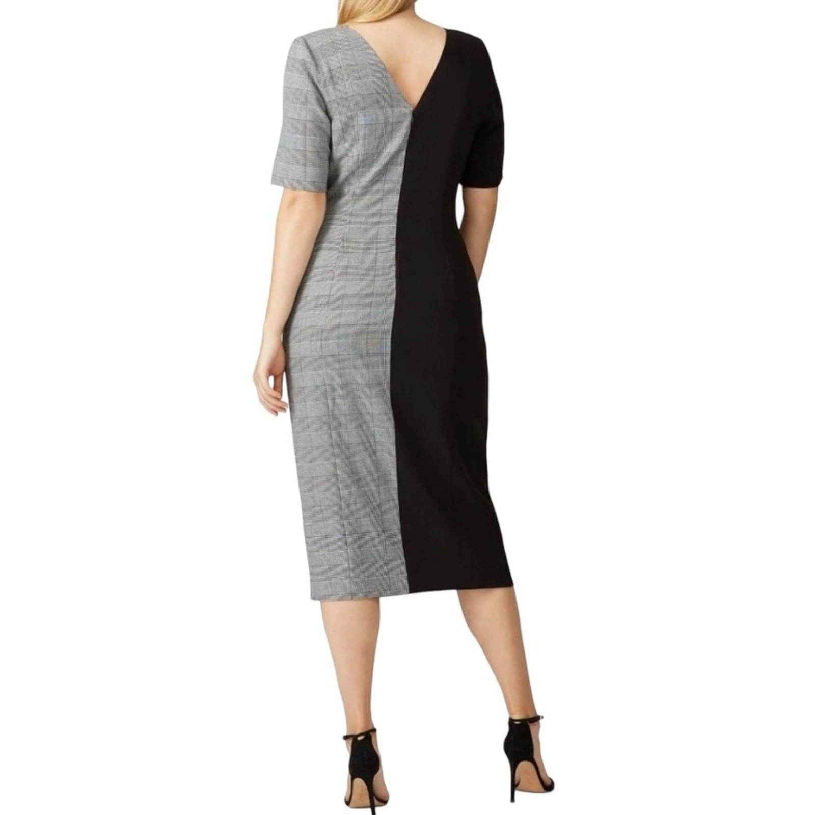 Fame & Partners Everly Button Front Black & Plaid Midi Dress Size 6
