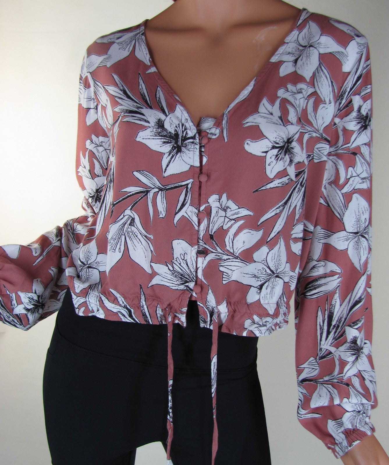 Roxy Morning Ritual Floral Blouse Medium Mauve Rose 100% Rayon Boho