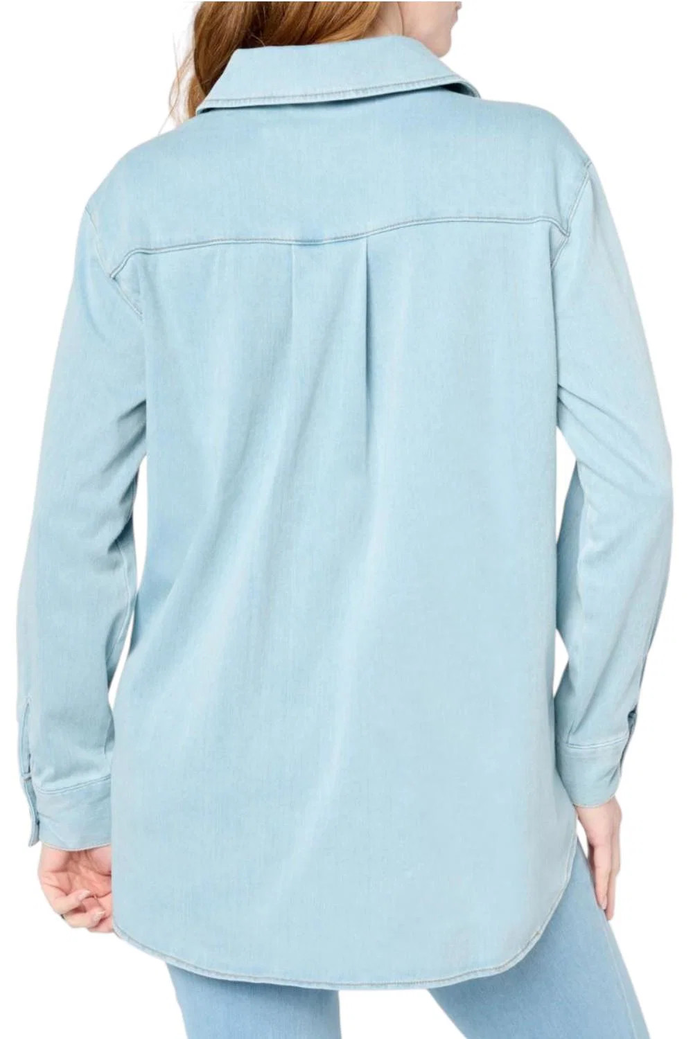 Nina Leonard Women’s Stretch Knit Denim Collared Shirt Bleach Wash