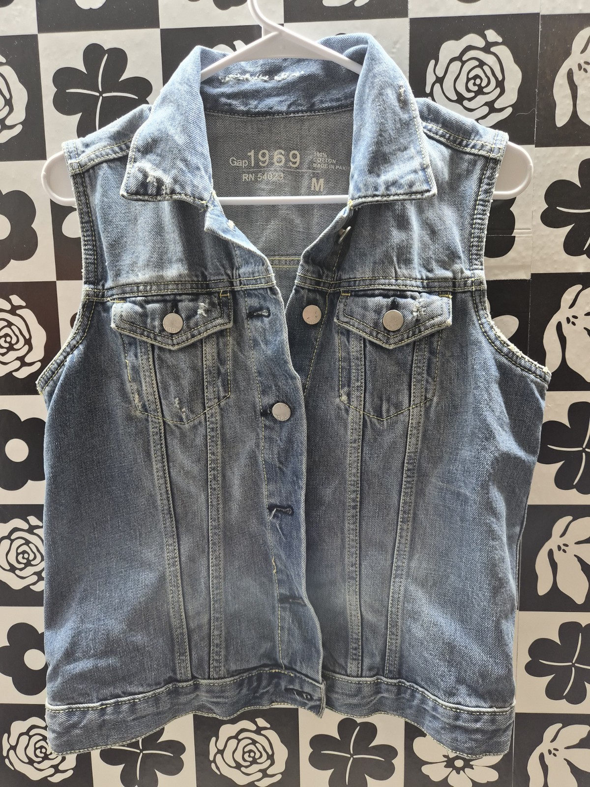 Gap 1969 Women’s Blue Button-Front Sleeveless Vest Collared w/ Pockets, M