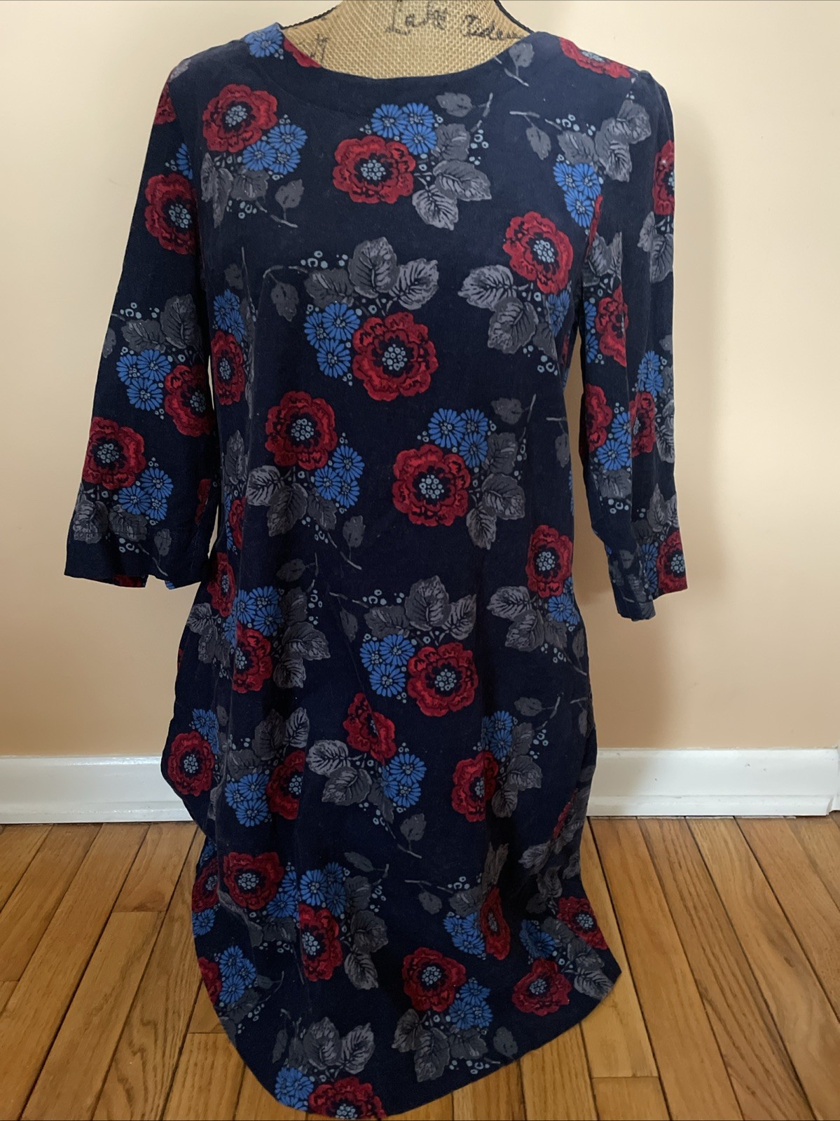 Seasalt Cornwall Drift Away Tunic Dress Floral Needlecord Navy Sz 10UK, 6US-xclt