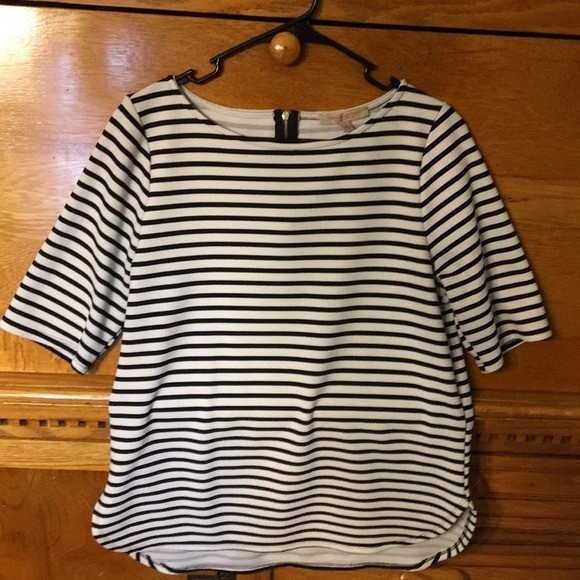 Casual Couture Green Envelope Nautical Striped Zip Back Top XL Old Money Coastal