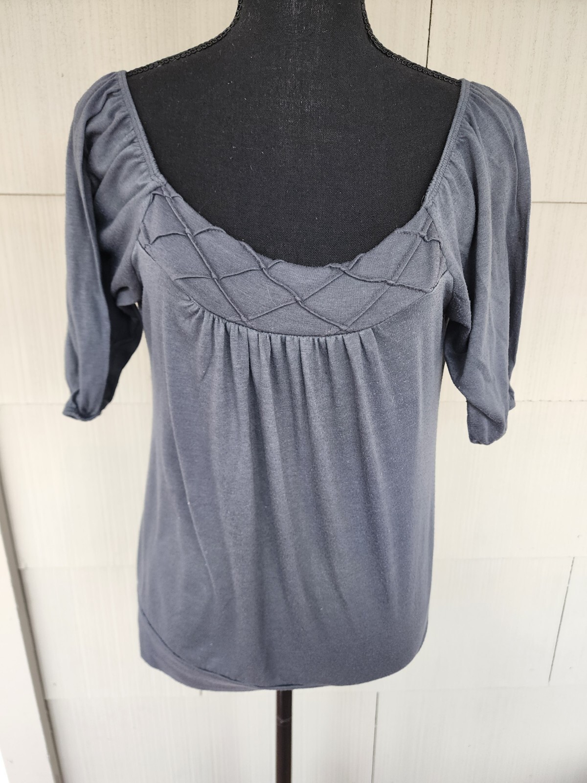 Agenda Grey Top Blouse Petite Medium Polyester And Rayon