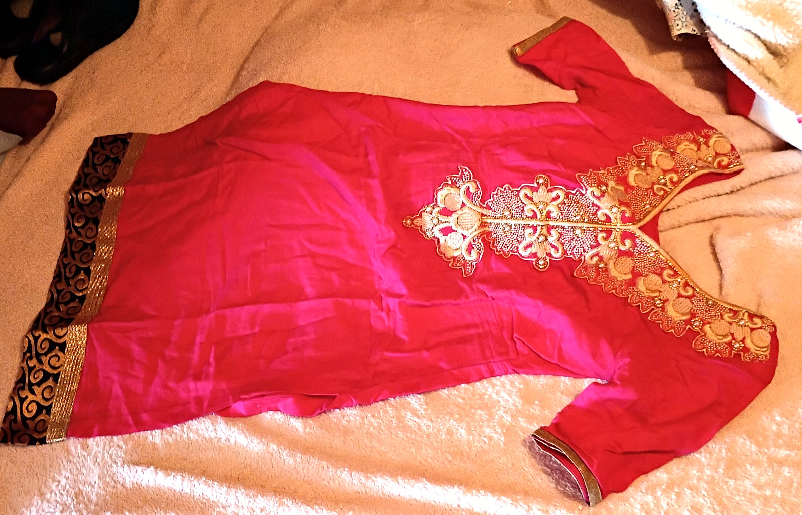 Kurta tunic dress India Pakistan womans X-Small, pink pullover beaded embroidery