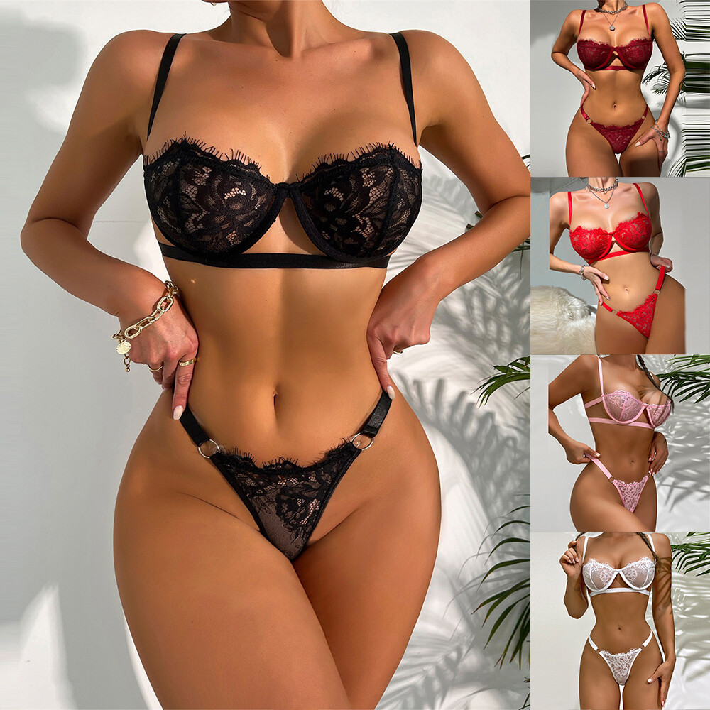 Sexy Women Lace Bra Set Lingerie Babydoll Slip Sleepwear G-String Thong Sets Pjs