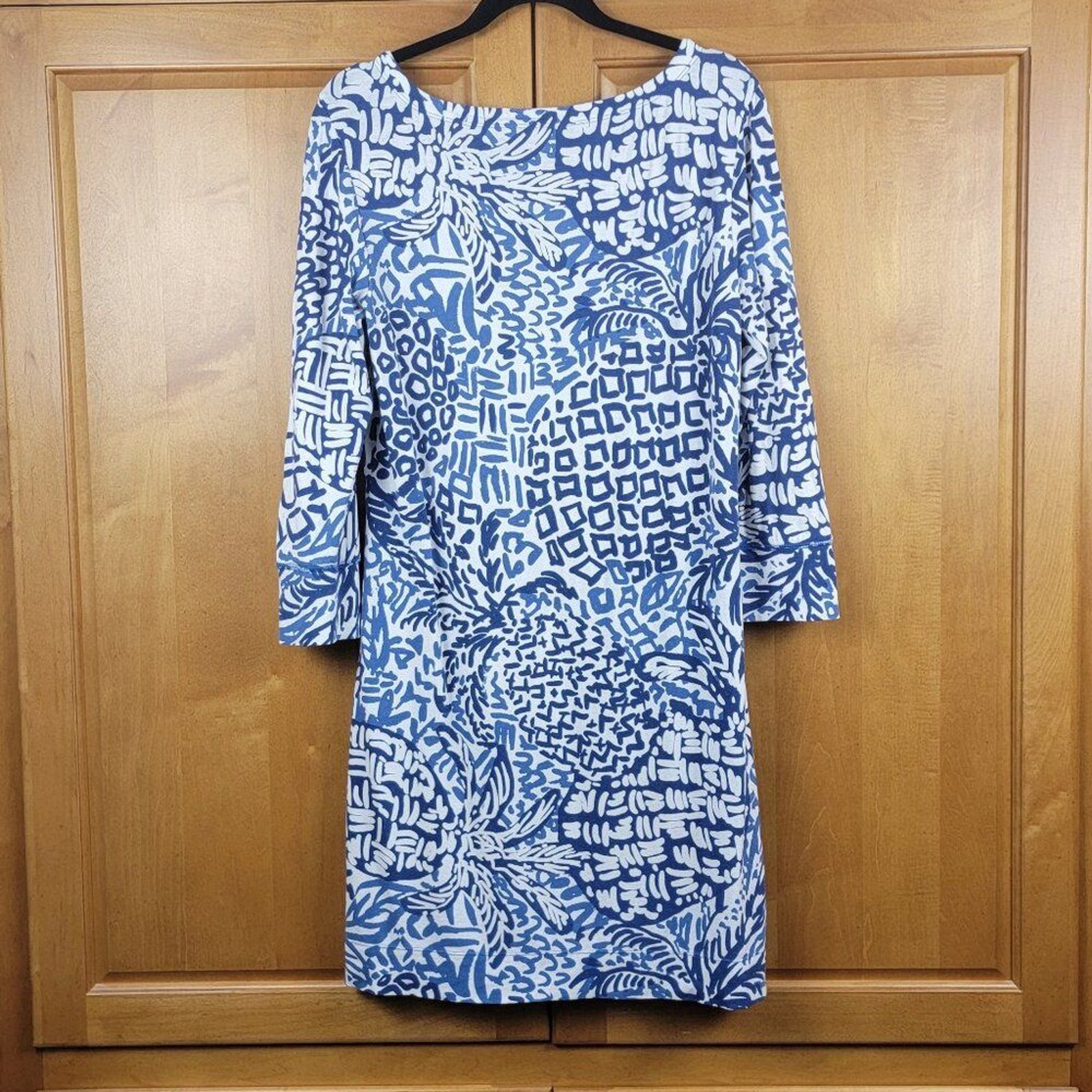 Lilly Pulitzer Indigo Home Slice Pineapple Print Dress Gold Button Detail – L