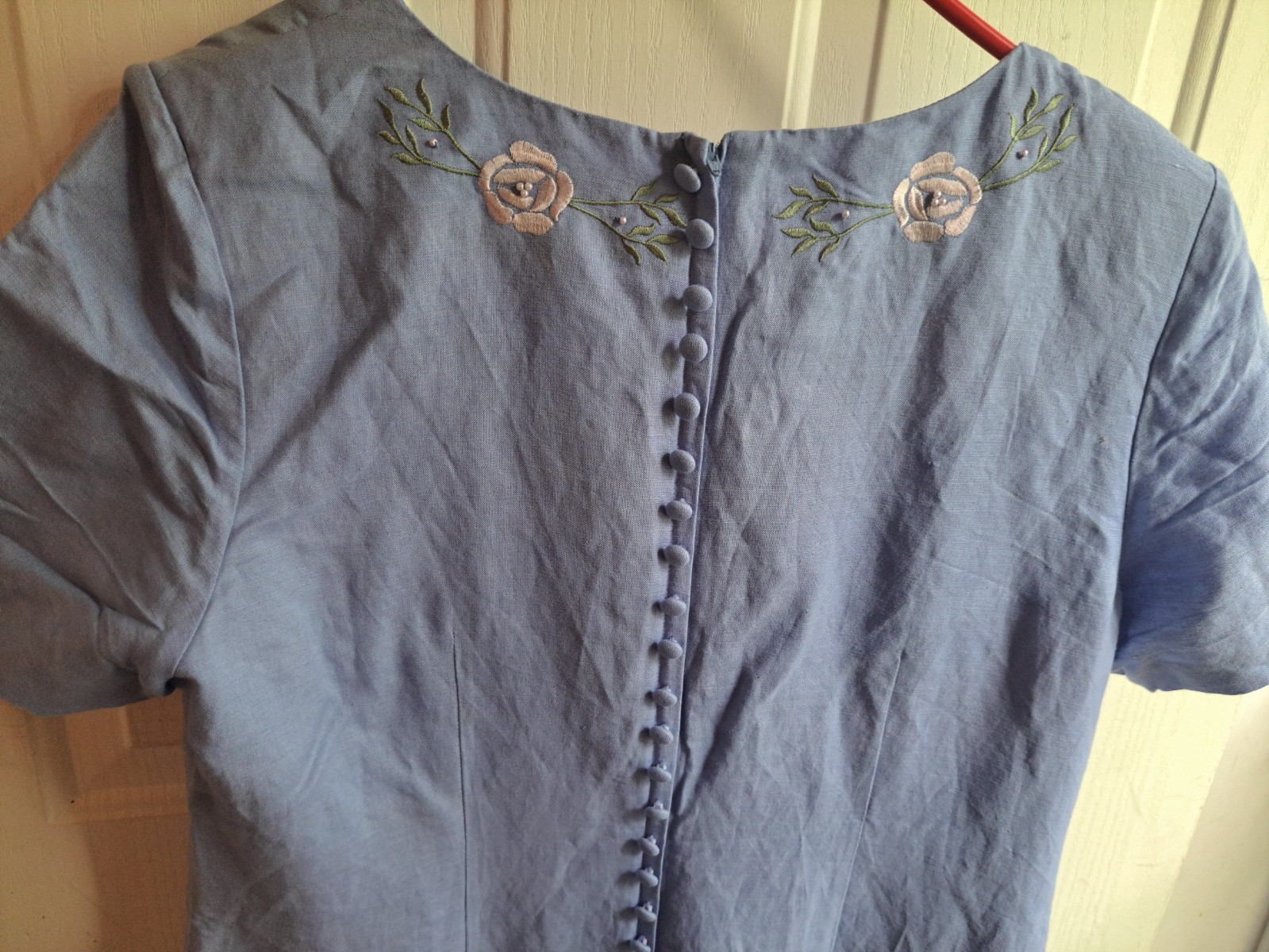 Studio C Women’s Blue Dress 55% Linen, 45% Rayon Maxi Sz 18 EMbroidered