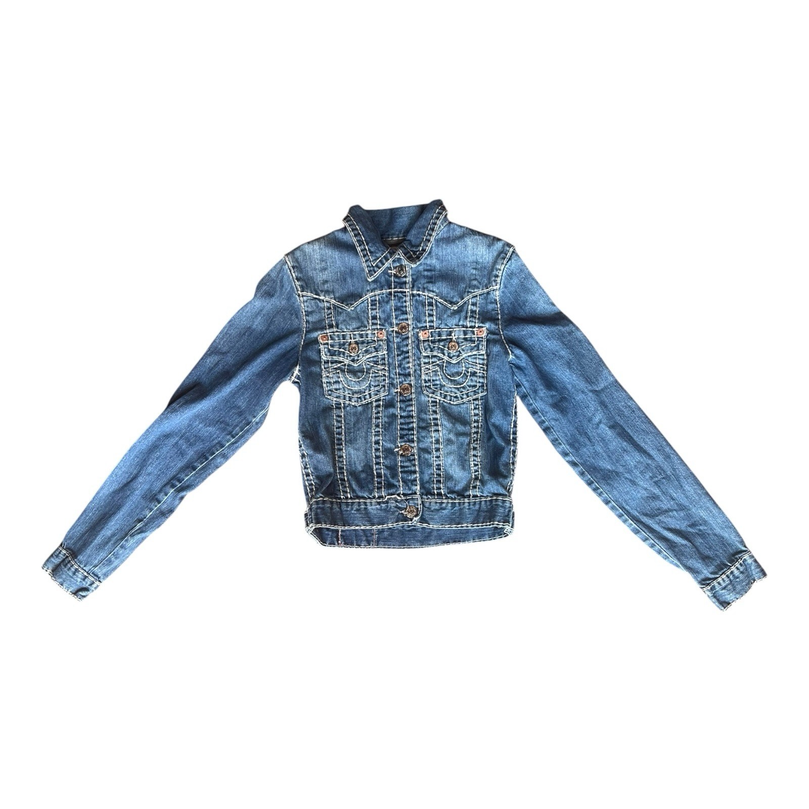 True Religion Jimmy Super T World Tour Y2K Women’s Blue Button-Front Jacket L
