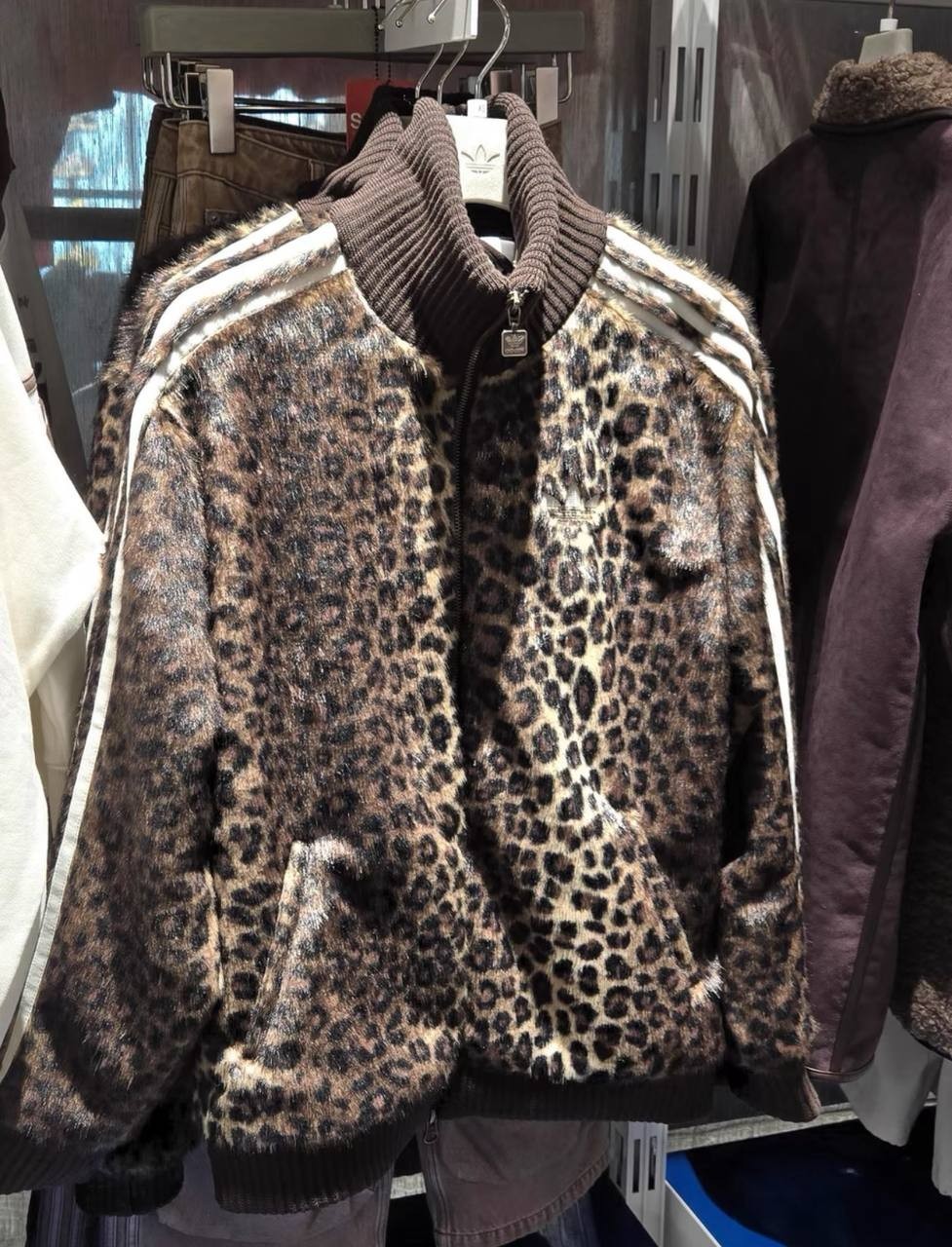 Adidas Originals Leopard Print Zip Jacket – Faux Fur Track Top