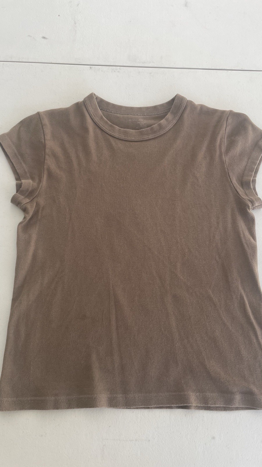 Brandy Melville Brown Contrast Stitch Crew Neck Short Sleeve Knit T-Shirt OS
