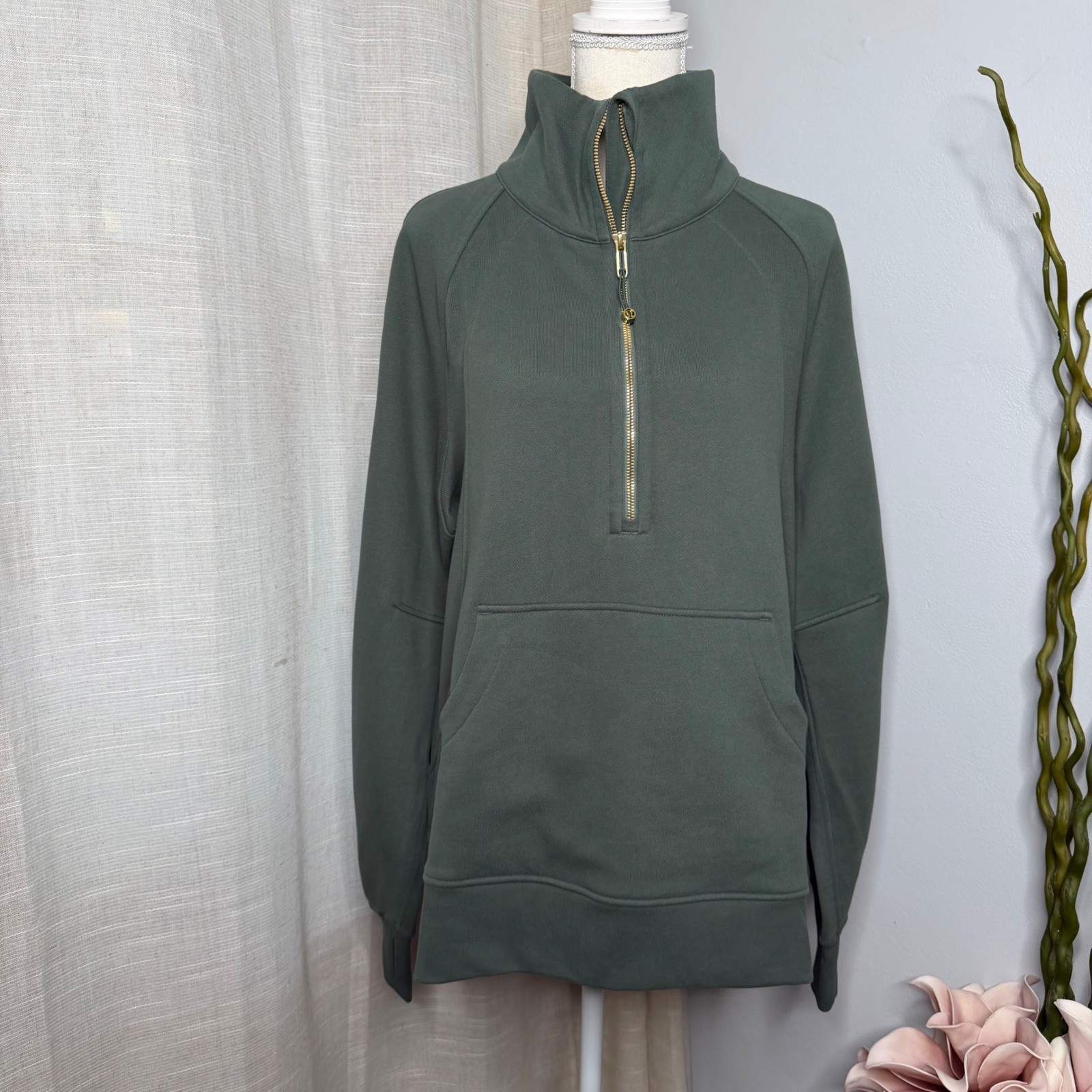 NWT Lululemon Scuba Oversized Funnel Neck Half Zip Dark Forest Gold Women M/L