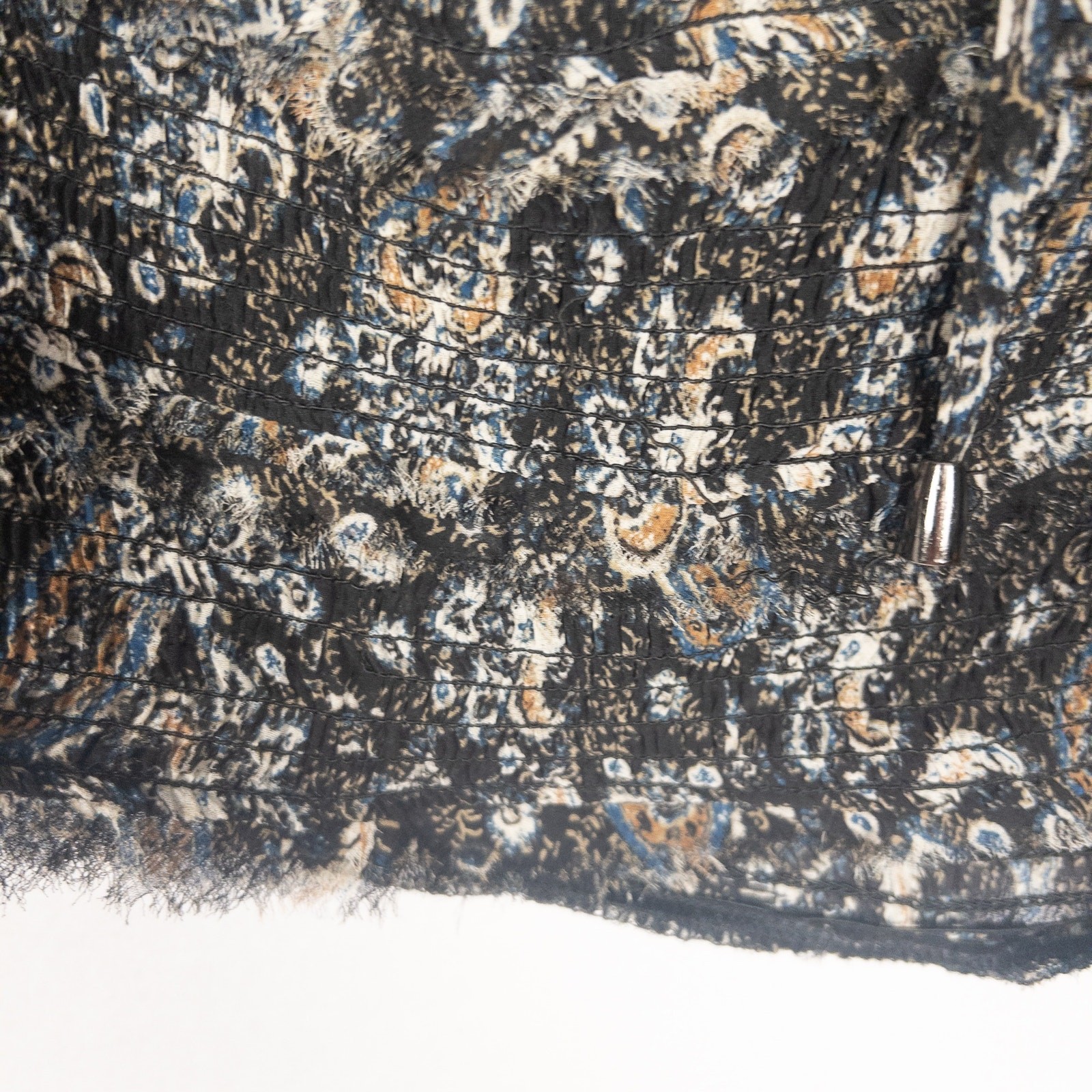 Free People Womens XL Paisley Smocked Boho Crop Blouse Long Sleeve Top READ