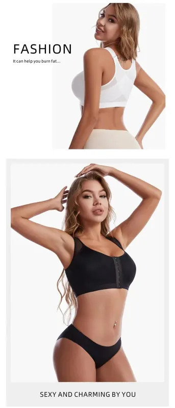Women’s Front Closure Posture Support Bra Cross Back Sports Bra Plus