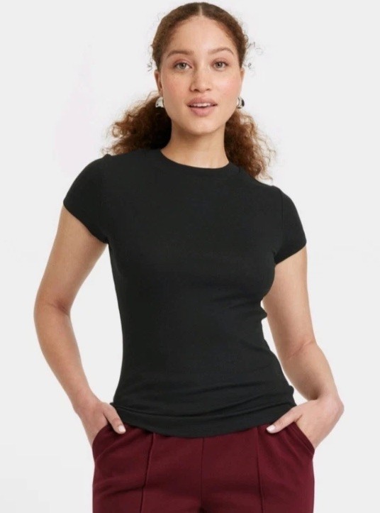 A New Day Women’s Ribbed Crewneck Short Sleeve T-shirt, Multiple Sizes In Black