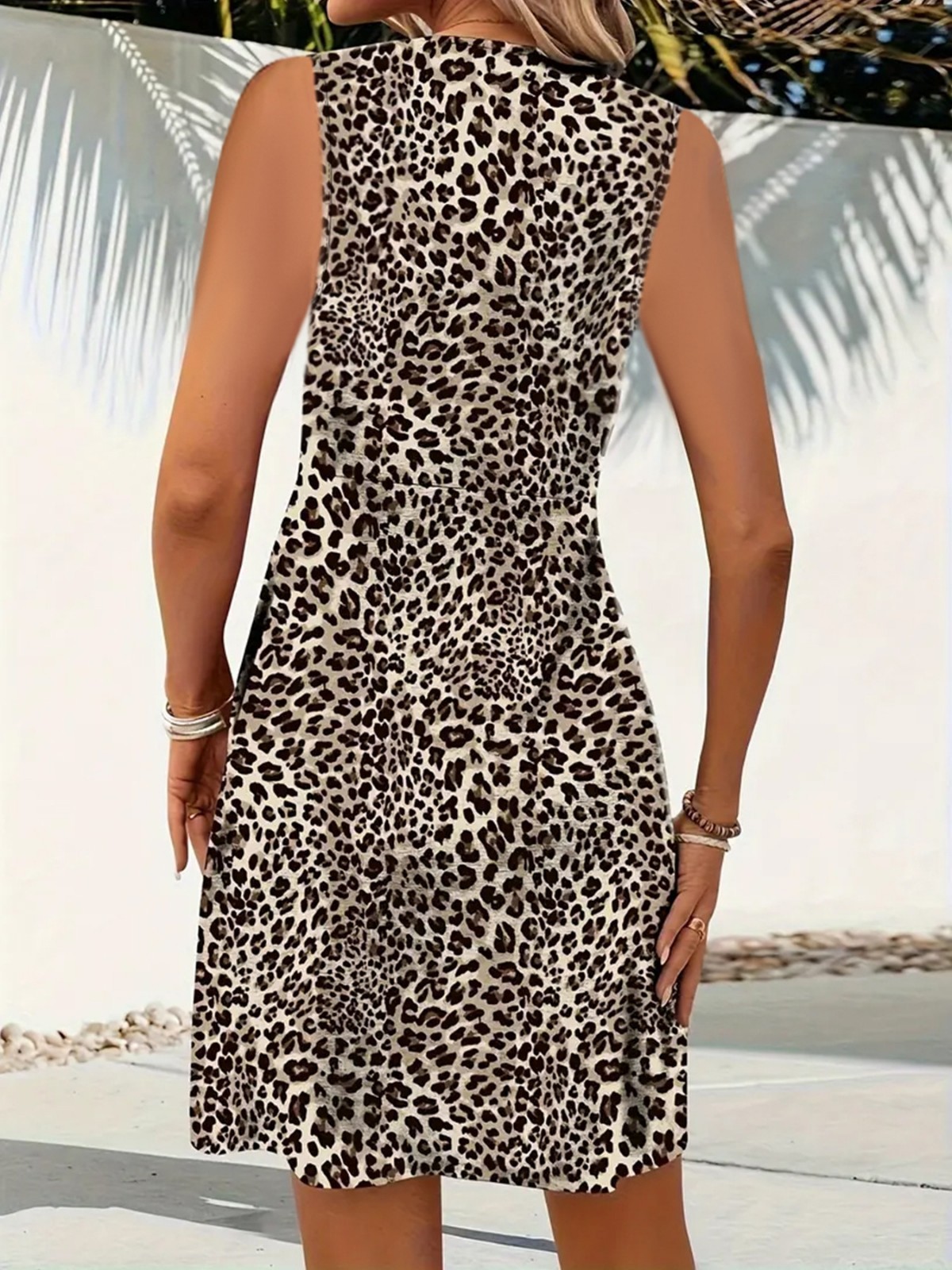 LEOPARD PRINT V Neck Sleeveless Dress WOMEN summer Casual A Line Tank Sundress
