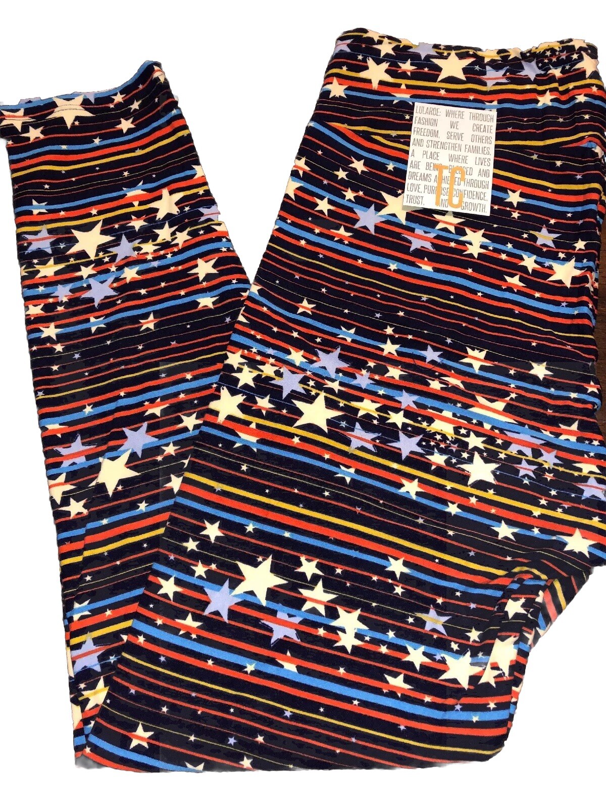 NWT LuLaRoe Tall & Curvy TC Navy Yellow White Stars American 4th July Leggings