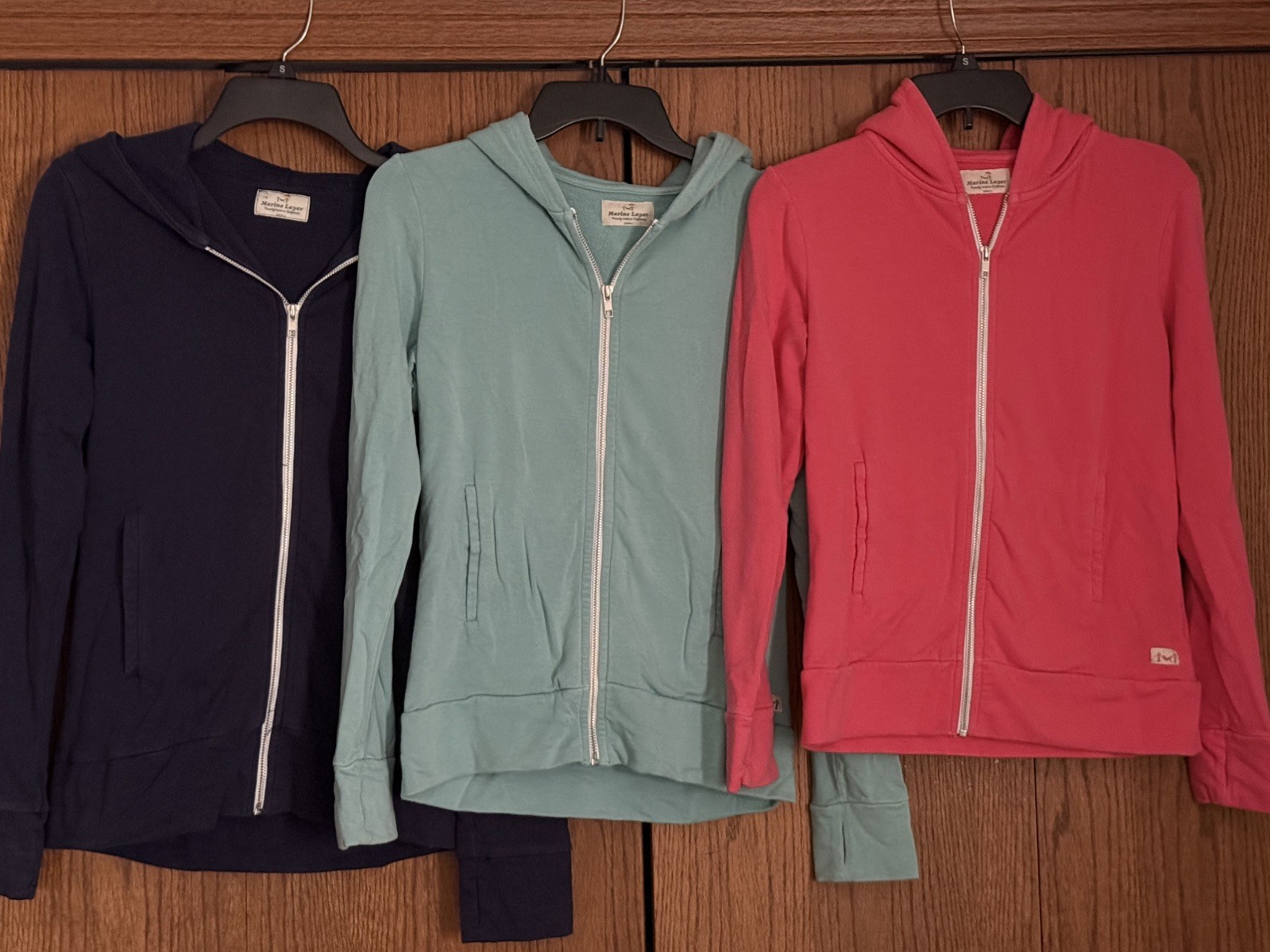 Lot of 3 Marine Layer Full Zip Hoodie Sweatshirts Womens SZ S-blue-salmon-green