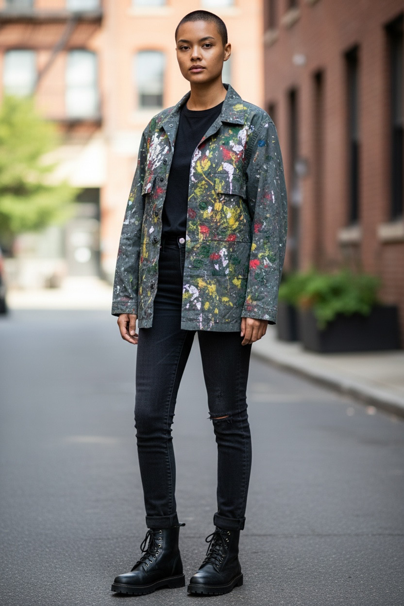 NWOT Zara Unisex Custom Splatter paint Jacket, Size XL